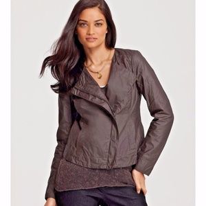 EILEEN FISHER COBBLESTONE chocolate brown WAXED COTTON ZIP JACKET